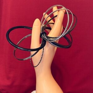 Elegant Black and Silver Bangle Set of Eight